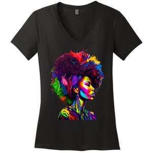 Black Queen's Colorful Afro II Women's V-Neck T-Shirt