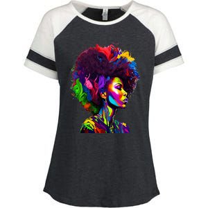 Black Queen's Colorful Afro II Enza Ladies Jersey Colorblock Tee