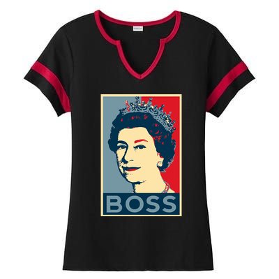 Boss Queen Elizabeth Retro Vintage Ladies Halftime Notch Neck Tee