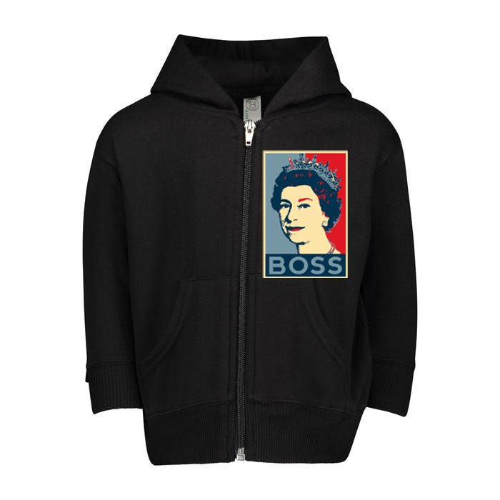 Boss Queen Elizabeth Retro Vintage Toddler Zip Fleece Hoodie