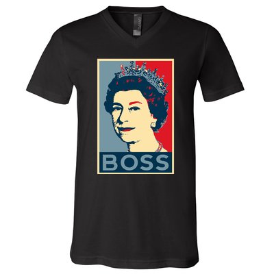 Boss Queen Elizabeth Retro Vintage V-Neck T-Shirt