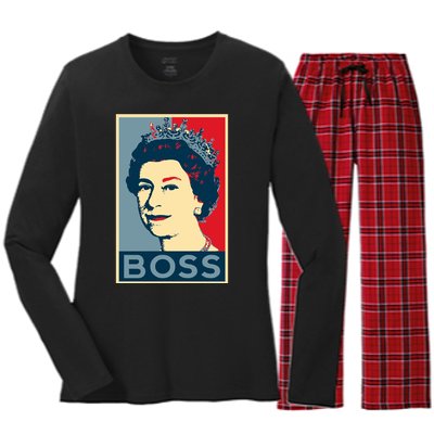 Boss Queen Elizabeth Retro Vintage Women's Long Sleeve Flannel Pajama Set 