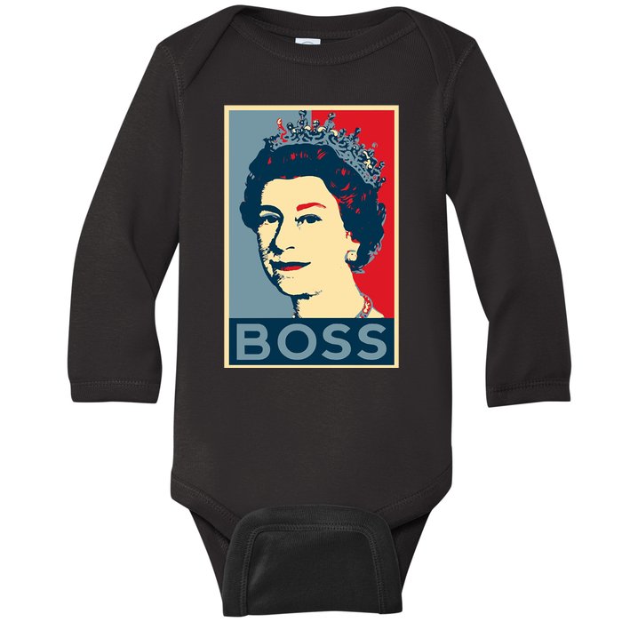 Boss Queen Elizabeth Retro Vintage Baby Long Sleeve Bodysuit