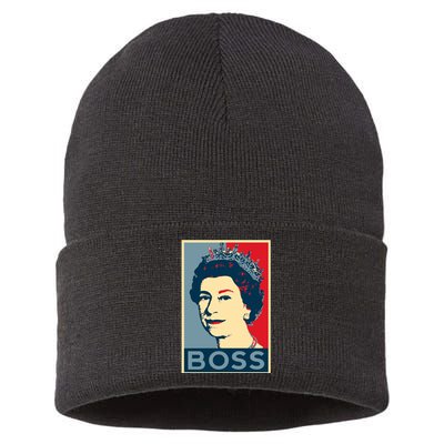 Boss Queen Elizabeth Retro Vintage Sustainable Knit Beanie