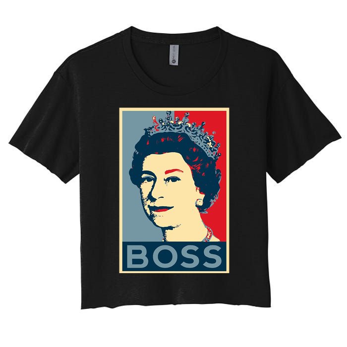 Boss Queen Elizabeth Retro Vintage Women's Crop Top Tee