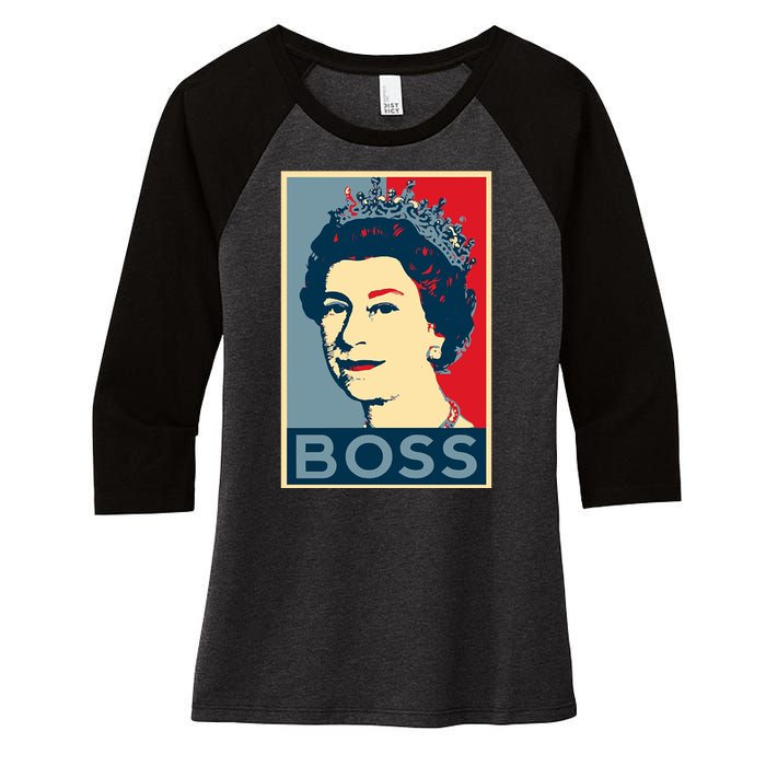 Boss Queen Elizabeth Retro Vintage Women's Tri-Blend 3/4-Sleeve Raglan Shirt