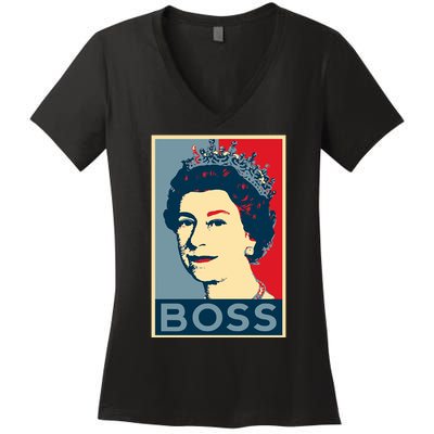 Boss Queen Elizabeth Retro Vintage Women's V-Neck T-Shirt