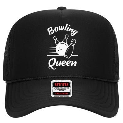 Bowling Queen Funny Bowler Mom Bowl Mothers Day High Crown Mesh Back Trucker Hat