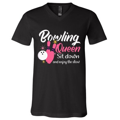 Bowling Queen, Funny Bowling V-Neck T-Shirt