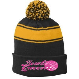 Bowling Queen Gift Stripe Pom Pom Beanie