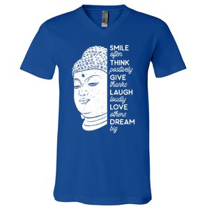 Buddha Quote Head Smile Often Yoga Cool Gift V-Neck T-Shirt