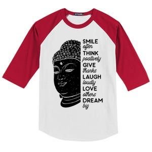 Buddha Quote Head Smile Often Yoga Cool Gift Kids Colorblock Raglan Jersey