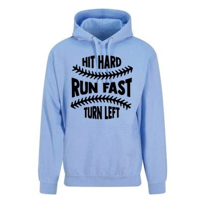 Baseball Quote Hit Hard Run Fast Turn Left Funny Phrase Gift Unisex Surf Hoodie