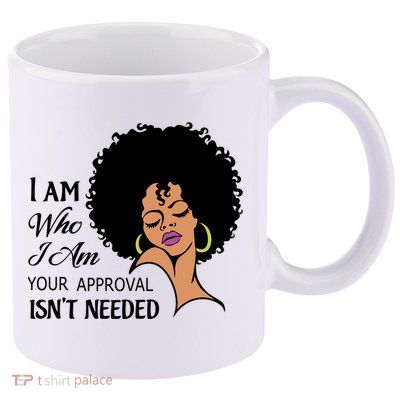 Black Queen Lady Curly Natural Afro African American Ladies Gift 11oz C Handle Ceramic Mug