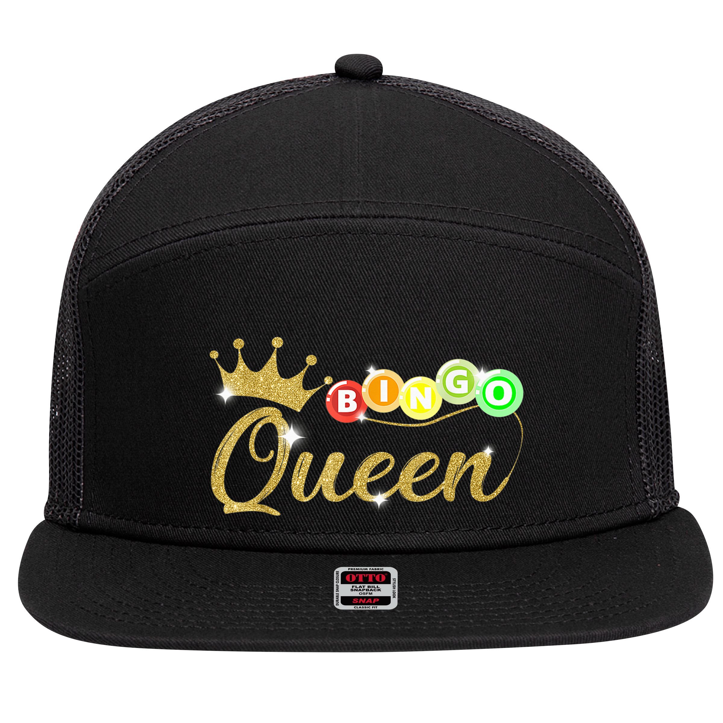 Bingo Queen Lucky Bingo Grandma Gambling Mothers Day 7 Panel Mesh Trucker Snapback Hat