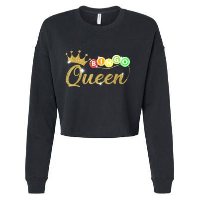 Bingo Queen Lucky Bingo Grandma Gambling Mothers Day Cropped Pullover Crew