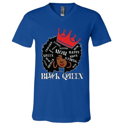 Black Queen Mom Happy Mothers Day V-Neck T-Shirt