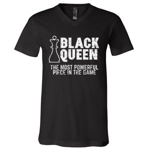 Black Queen Most Powerful Chess African American V-Neck T-Shirt