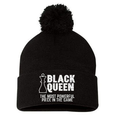 Black Queen Most Powerful Chess African American Pom Pom 12in Knit Beanie