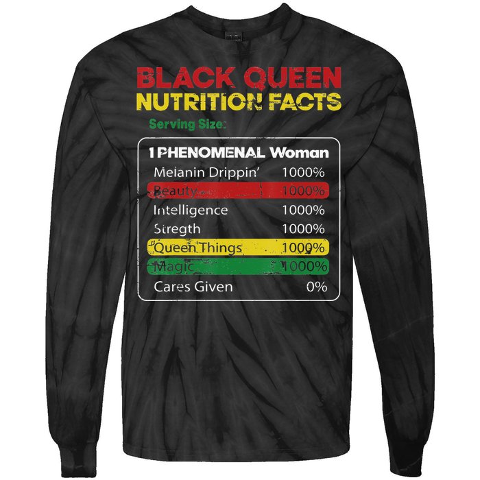 Black Queen Nutrition Facts Black History Month Black Pride Tie-Dye Long Sleeve Shirt