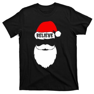 Believe Quote On Santa Hat Mustache Family Reunion Christmas T-Shirt