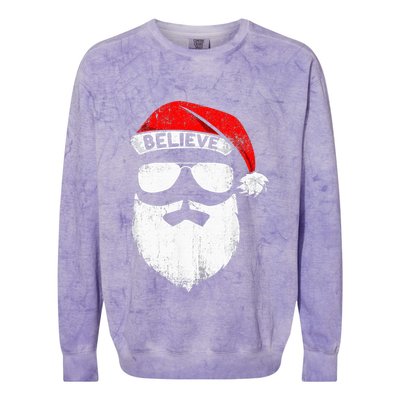 Believe Quote On Santa Hat Mustache Family Reunion Christmas Colorblast Crewneck Sweatshirt