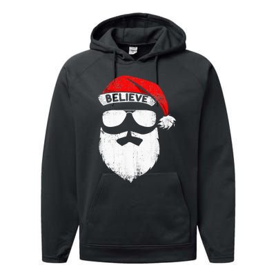 Believe Quote On Santa Hat Mustache Family Reunion Christmas Performance Fleece Hoodie