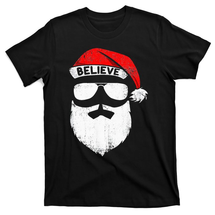 Believe Quote On Santa Hat Mustache Family Reunion Christmas T-Shirt