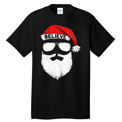 Believe Quote On Santa Hat Mustache Family Reunion Christmas Tall T-Shirt