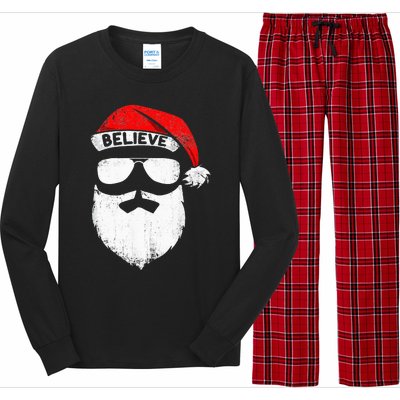 Believe Quote On Santa Hat Mustache Family Reunion Christmas Long Sleeve Pajama Set