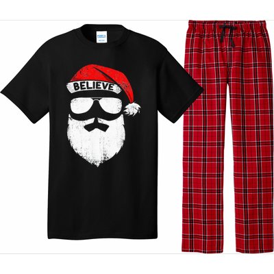 Believe Quote On Santa Hat Mustache Family Reunion Christmas Pajama Set