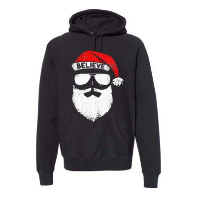 Believe Quote On Santa Hat Mustache Family Reunion Christmas Premium Hoodie