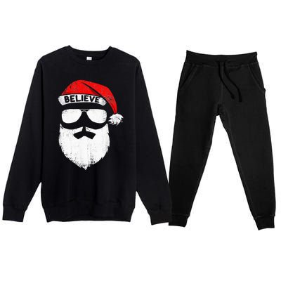 Believe Quote On Santa Hat Mustache Family Reunion Christmas Premium Crewneck Sweatsuit Set