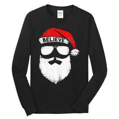 Believe Quote On Santa Hat Mustache Family Reunion Christmas Tall Long Sleeve T-Shirt