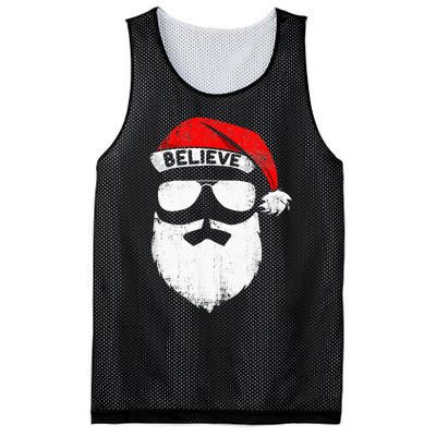 Believe Quote On Santa Hat Mustache Family Reunion Christmas Mesh Reversible Basketball Jersey Tank