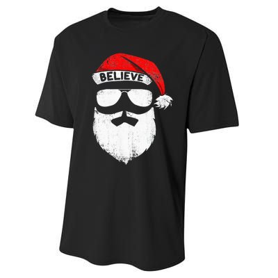 Believe Quote On Santa Hat Mustache Family Reunion Christmas Performance Sprint T-Shirt