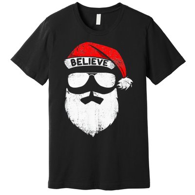 Believe Quote On Santa Hat Mustache Family Reunion Christmas Premium T-Shirt