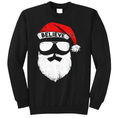 Believe Quote On Santa Hat Mustache Family Reunion Christmas Tall Sweatshirt