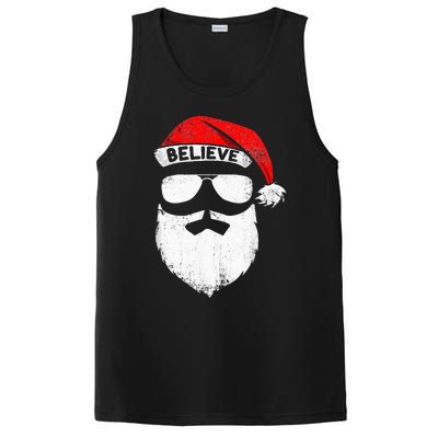 Believe Quote On Santa Hat Mustache Family Reunion Christmas PosiCharge Competitor Tank