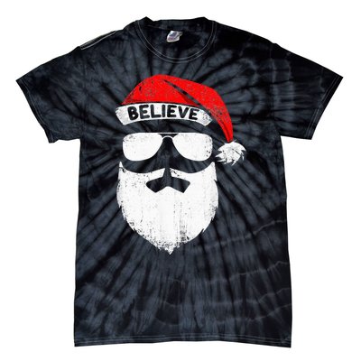 Believe Quote On Santa Hat Mustache Family Reunion Christmas Tie-Dye T-Shirt