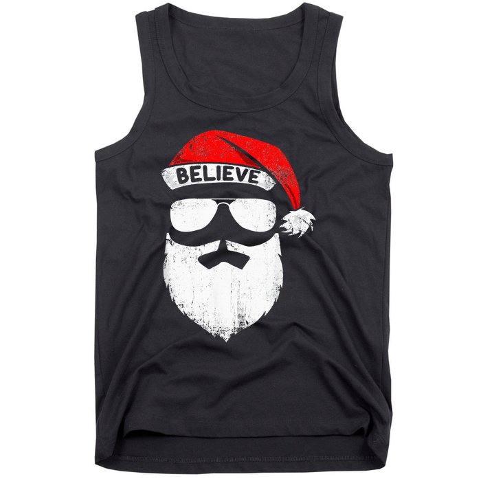 Believe Quote On Santa Hat Mustache Family Reunion Christmas Tank Top