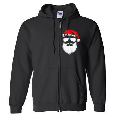 Believe Quote On Santa Hat Mustache Family Reunion Christmas Full Zip Hoodie