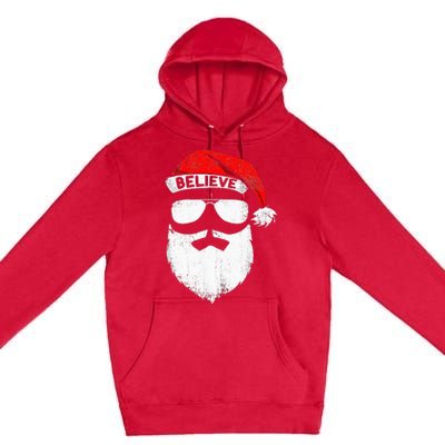 Believe Quote On Santa Hat Mustache Family Reunion Christmas Premium Pullover Hoodie