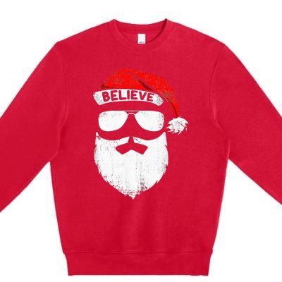 Believe Quote On Santa Hat Mustache Family Reunion Christmas Premium Crewneck Sweatshirt