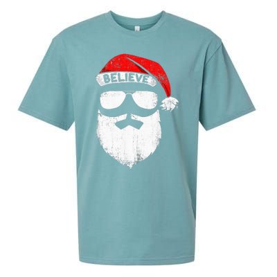 Believe Quote On Santa Hat Mustache Family Reunion Christmas Sueded Cloud Jersey T-Shirt