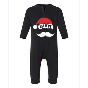 Believe Quote On Santa Hat Mustache Family Reunion Christmas Infant Fleece One Piece