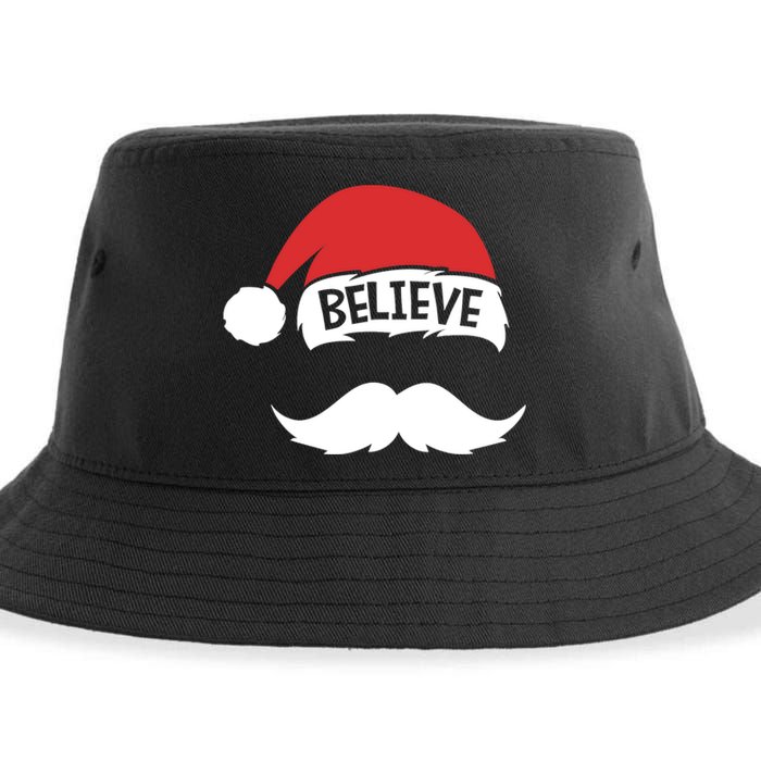 Believe Quote On Santa Hat Mustache Family Reunion Christmas Sustainable Bucket Hat