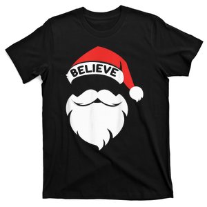 Believe Quote On Santa Hat Mustache Family Reunion Christmas T-Shirt