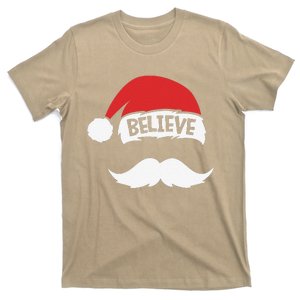 Believe Quote On Santa Hat Mustache Family Reunion Christmas T-Shirt