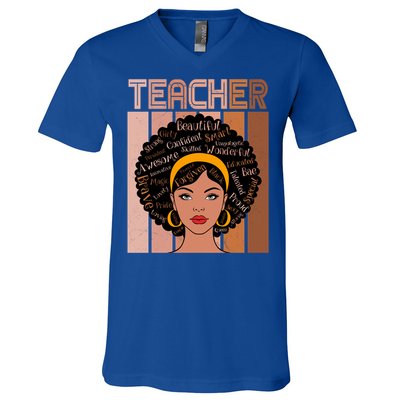 Black Queen Powerful Juneteenth African American Teacher Great Gift V-Neck T-Shirt